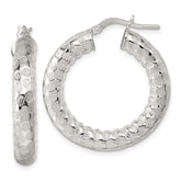 Sterling Silver Polished and Textured 5.25mm Round Tube Hoop Earrings