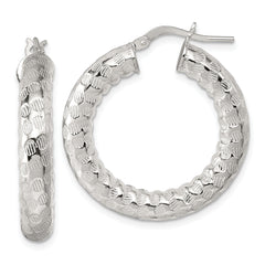 Sterling Silver Polished and Textured 5.25mm Round Tube Hoop Earrings