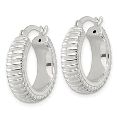 Sterling Silver Polished and Grooved 21x6mm Round Hollow Hoop Earrings