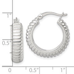 Sterling Silver Polished and Grooved 21x6mm Round Hollow Hoop Earrings