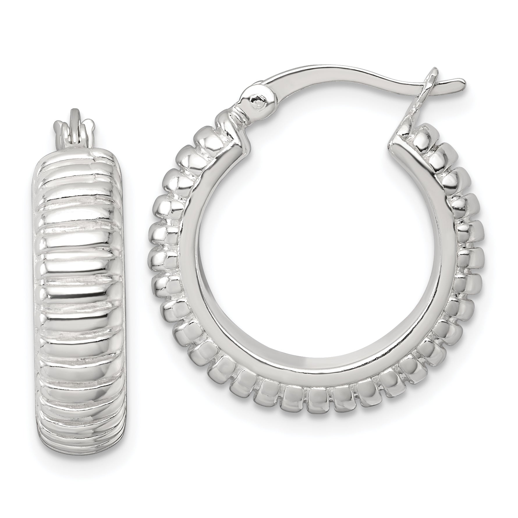 Sterling Silver Polished and Grooved 21x6mm Round Hollow Hoop Earrings