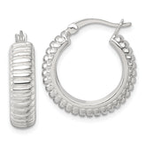 Sterling Silver Polished and Grooved 21x6mm Round Hollow Hoop Earrings