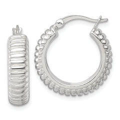 Sterling Silver Polished and Grooved 21x6mm Round Hollow Hoop Earrings