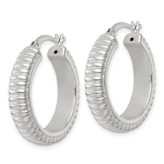 Sterling Silver Polished and Grooved 26x6mm Round Hollow Hoop Earrings