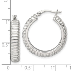 Sterling Silver Polished and Grooved 26x6mm Round Hollow Hoop Earrings