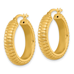 Sterling Silver Gold-tone Polished and Grooved 26x6mm Round Hollow Hoop Earrings