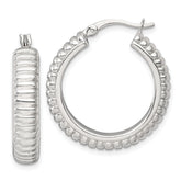 Sterling Silver Polished and Grooved 26x6mm Round Hollow Hoop Earrings