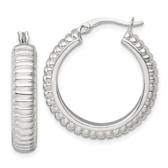 Sterling Silver Polished and Grooved 26x6mm Round Hollow Hoop Earrings