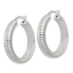 Sterling Silver Polished and Grooved 32x6mm Round Hollow Hoop Earrings