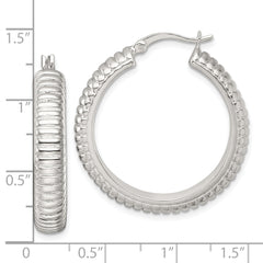 Sterling Silver Polished and Grooved 32x6mm Round Hollow Hoop Earrings