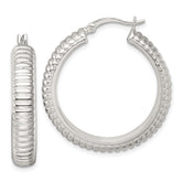 Sterling Silver Polished and Grooved 32x6mm Round Hollow Hoop Earrings