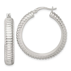 Sterling Silver Polished and Grooved 32x6mm Round Hollow Hoop Earrings