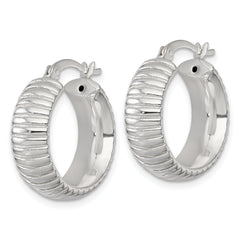 Sterling Silver Polished and Grooved 21x7mm Round Hollow Hoop Earrings