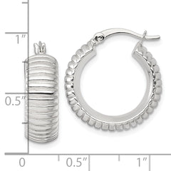 Sterling Silver Polished and Grooved 21x7mm Round Hollow Hoop Earrings