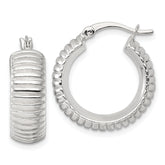Sterling Silver Polished and Grooved 21x7mm Round Hollow Hoop Earrings