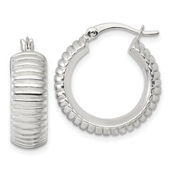Sterling Silver Polished and Grooved 21x7mm Round Hollow Hoop Earrings