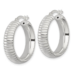 Sterling Silver Polished and Grooved 26x7mm Round Hollow Hoop Earrings