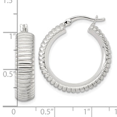 Sterling Silver Polished and Grooved 26x7mm Round Hollow Hoop Earrings