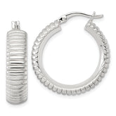Sterling Silver Polished and Grooved 26x7mm Round Hollow Hoop Earrings