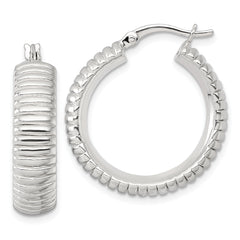 Sterling Silver Polished and Grooved 26x7mm Round Hollow Hoop Earrings
