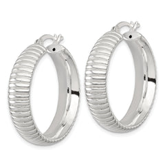 Sterling Silver Polished and Grooved 32x7.5mm Round Hollow Hoop Earrings
