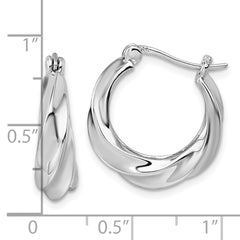 Sterling Silver Rhodium-plated Polished 6mm x 19mm Graduated Twisted Hoop Earrings