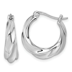 Sterling Silver Rhodium-plated Polished 6mm x 19mm Graduated Twisted Hoop Earrings