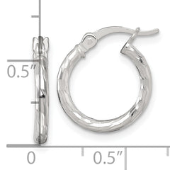 Sterling Silver Polished Diamond-cut 15x2.0mm Round Hoop Earrings