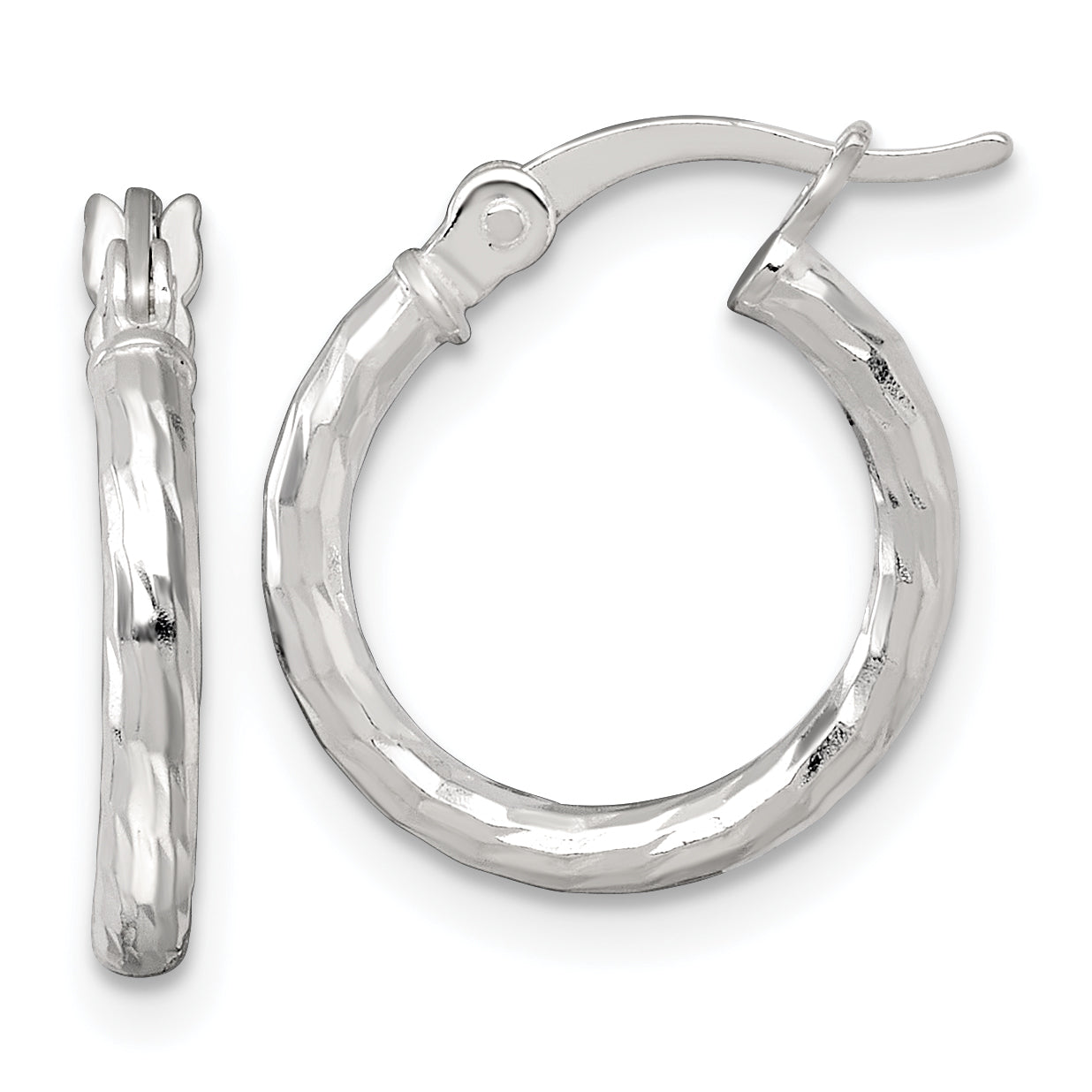 Sterling Silver Polished Diamond-cut 15x2.0mm Round Hoop Earrings