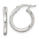 Sterling Silver Polished Diamond-cut 15x2.0mm Round Hoop Earrings