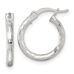 Sterling Silver Polished Diamond-cut 15x2.0mm Round Hoop Earrings
