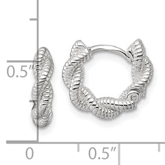 Sterling Silver Polish Textured Twisted Hinged Round Hoop Earrings