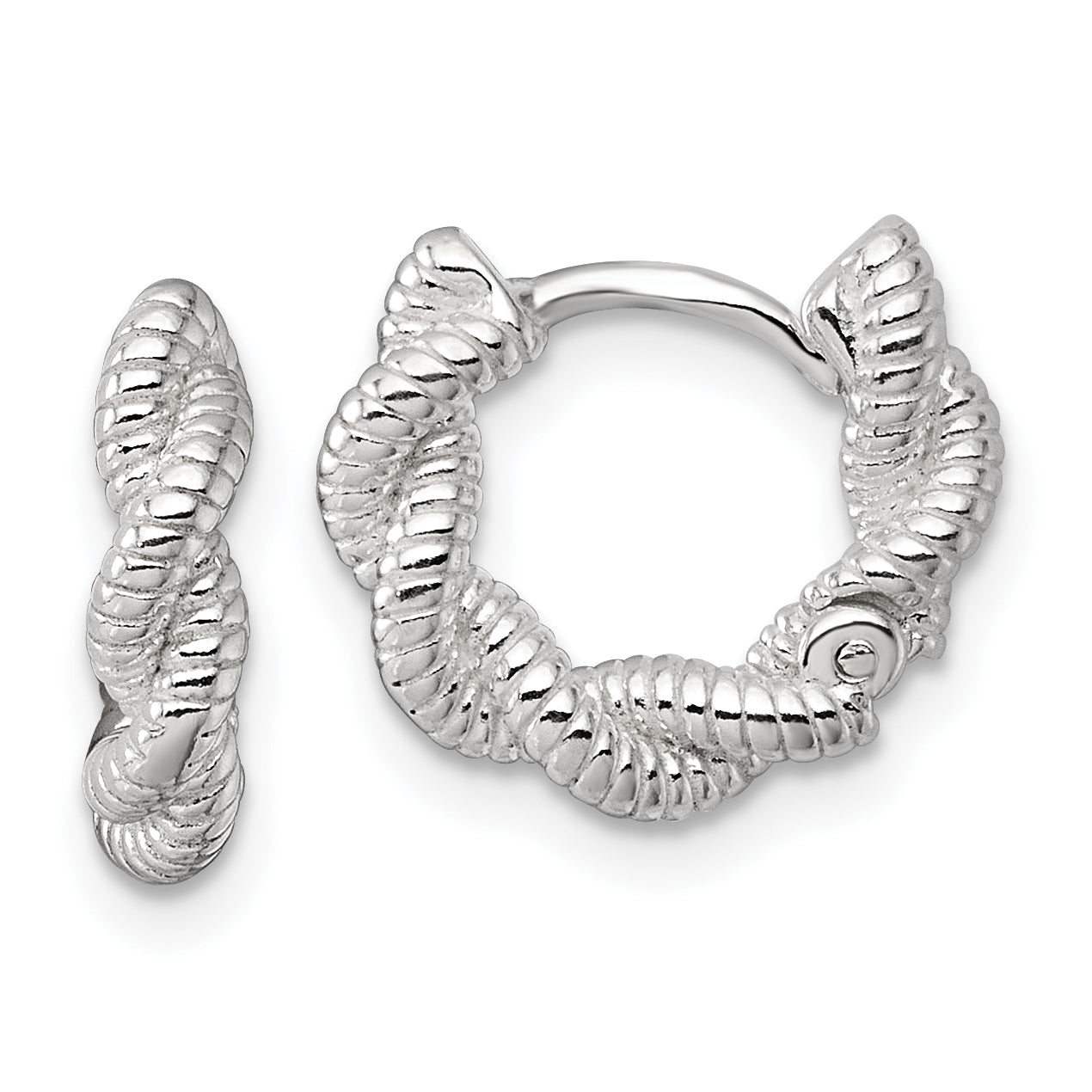Sterling Silver Polish Textured Twisted Hinged Round Hoop Earrings