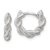 Sterling Silver Polish Textured Twisted Hinged Round Hoop Earrings