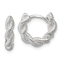 Sterling Silver Polish Textured Twisted Hinged Round Hoop Earrings