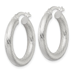 Sterling Silver Polished and Textured 25x4.0mm Round Hoop Earrings