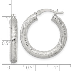 Sterling Silver Polished and Textured 25x4.0mm Round Hoop Earrings