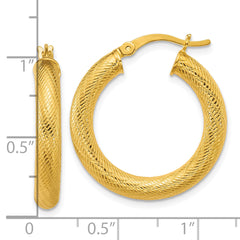 Sterling Silver Gold-tone Polished and Textured 25x4.0mm Round Hoop Earrings