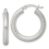 Sterling Silver Polished and Textured 25x4.0mm Round Hoop Earrings