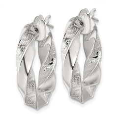 Sterling Silver Polished Greek Key 5mm Twisted tube Hoop Earrings