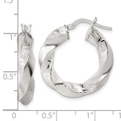 Sterling Silver Polished Greek Key 5mm Twisted tube Hoop Earrings
