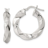 Sterling Silver Polished Greek Key 5mm Twisted tube Hoop Earrings