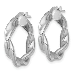 Sterling Silver Rhodium-plated Polished Twisted 4.00 x 22mm Round Hoop Earrings