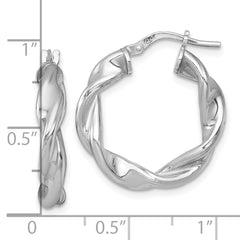 Sterling Silver Rhodium-plated Polished Twisted 4.00 x 22mm Round Hoop Earrings
