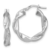 Sterling Silver Rhodium-plated Polished Twisted 4.00 x 22mm Round Hoop Earrings
