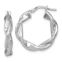 Sterling Silver Rhodium-plated Polished Twisted 4.00 x 22mm Round Hoop Earrings