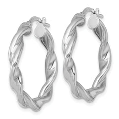Sterling Silver Rhodium-plated Polished Twisted 4.00 x 28mm Round Hoop Earrings