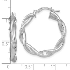 Sterling Silver Rhodium-plated Polished Twisted 4.00 x 28mm Round Hoop Earrings