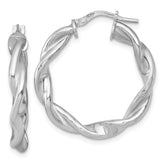 Sterling Silver Rhodium-plated Polished Twisted 4.00 x 28mm Round Hoop Earrings