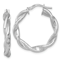 Sterling Silver Rhodium-plated Polished Twisted 4.00 x 28mm Round Hoop Earrings